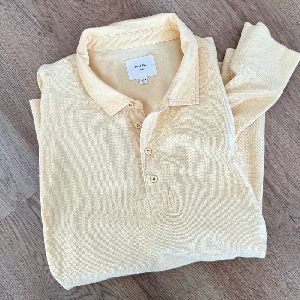Billy Reid butter yellow cotton long sleeve polo